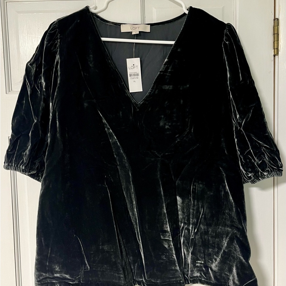 LOFT Dark Charcoal Velvet Blouse